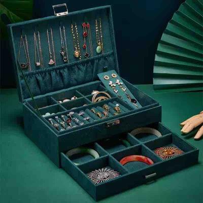 3 layer jwellery organizer green